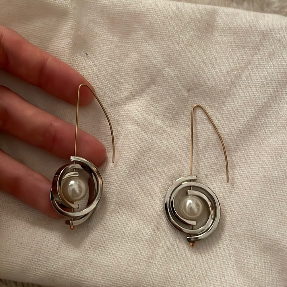 Stainless steel faux pearl gold and silver statement earrings
